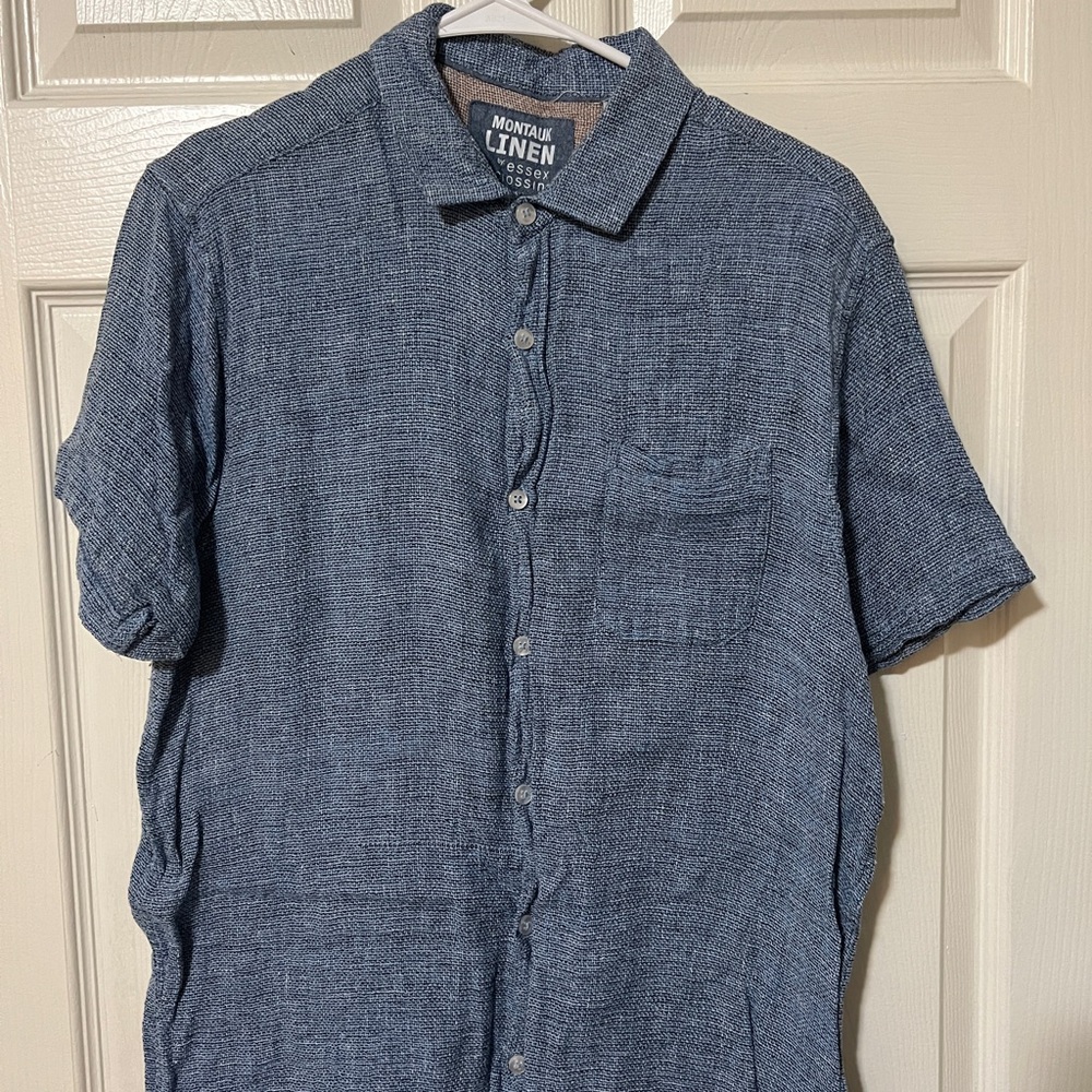 Blue Linen Casual Button Down Shirt